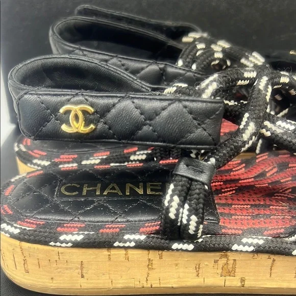 CHANEL Leather & Rope Dad Quilted Sandals Authentic - Picture 5 of 12